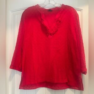 Talbots M Vibrant Red Blouse with Ruffle Detail
